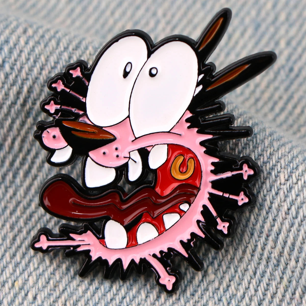 Courage the Cowardly Dog Pin display on clothes