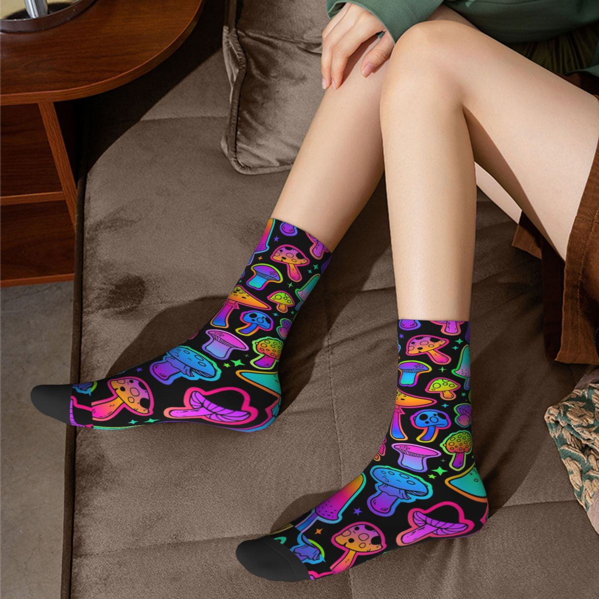 Neon Glow Party Mushroom Long Socks Comfy