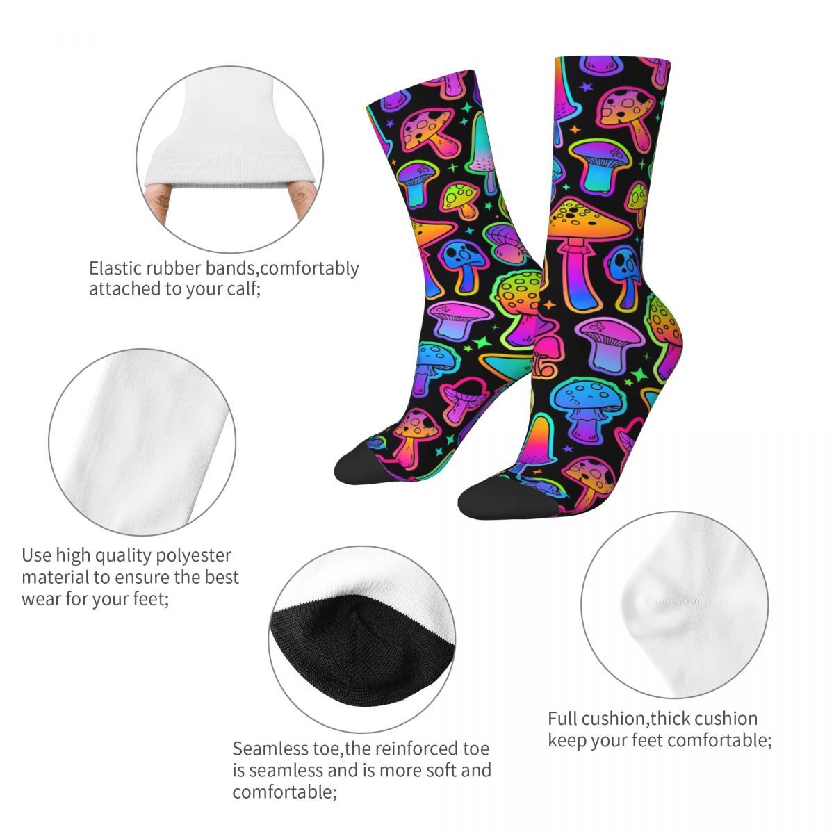 Neon Glow Party Mushroom Long Socks Description