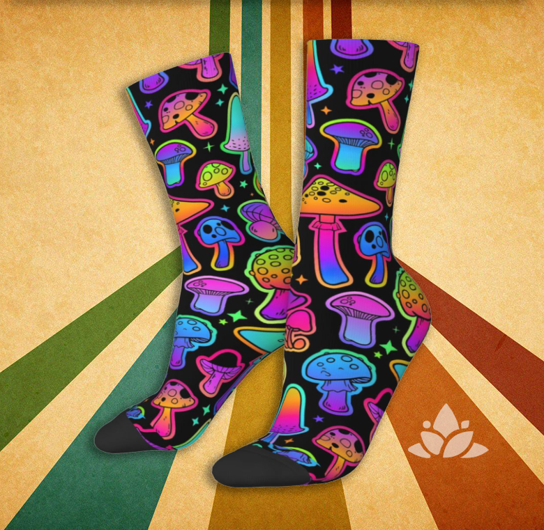 Neon Glow Party Mushroom Socks Retro Reimagine