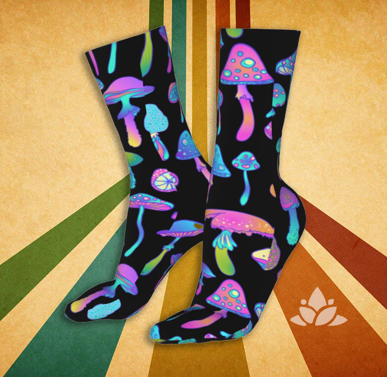 Retro Neon Mushroom Socks – Psychedelic Festival & Casual Wear