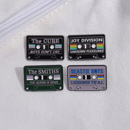 Cassette Tape Pins: The SMITHS, BEASTIE BOYS, The CURE, JOY DIVISION