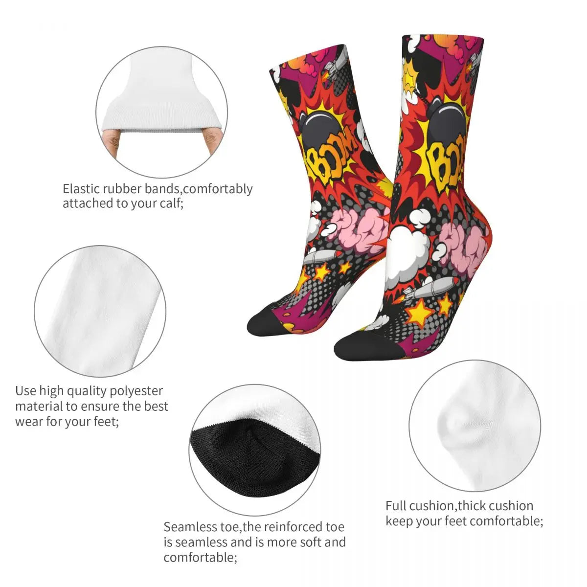 Boom Blast Retro Festival Long Socks – Make Your Style Explosive!